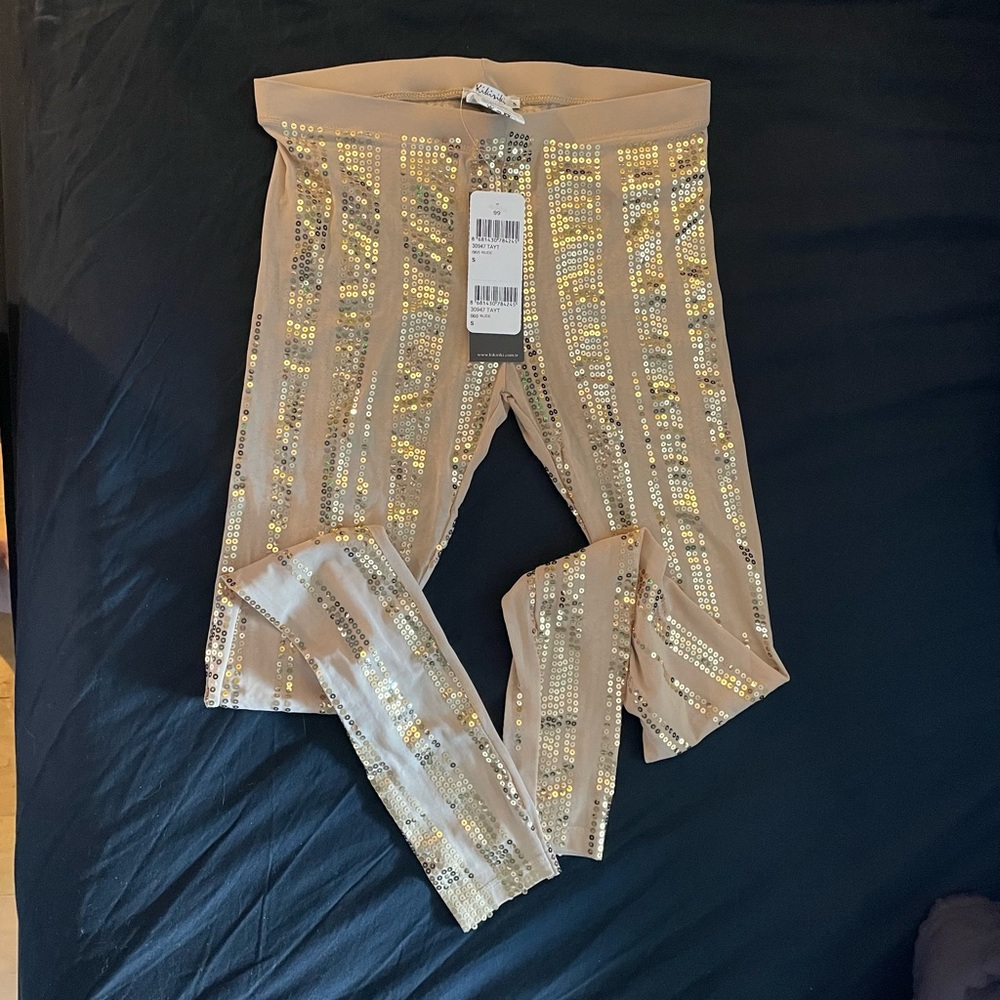 Nude and gold girls sheer leggings size s